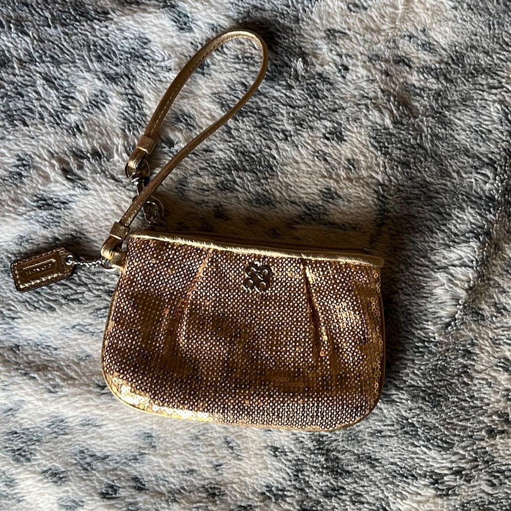 Gold Sequin Coach Wristlet